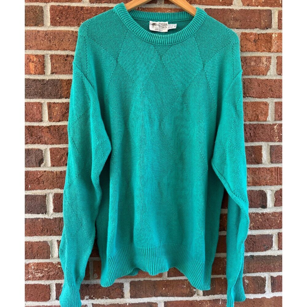 Pebble Beach Aqua Diamond Knit Crewneck XL USA